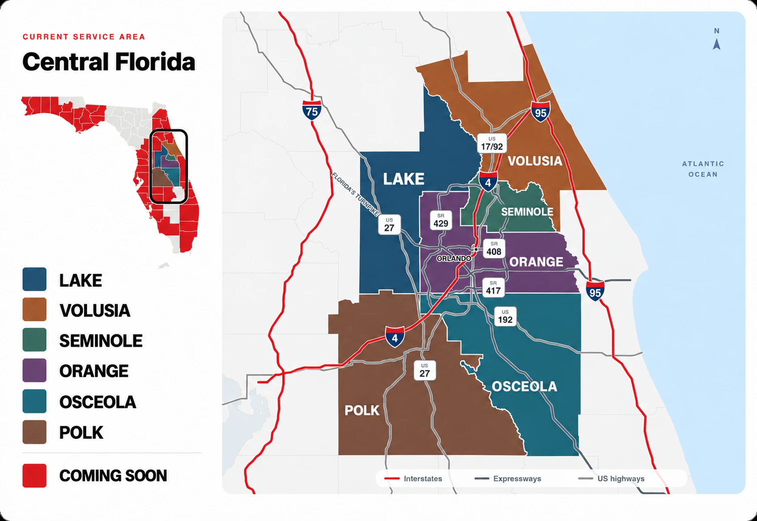 BuilderBuyer+ service area map: Central Florida counties